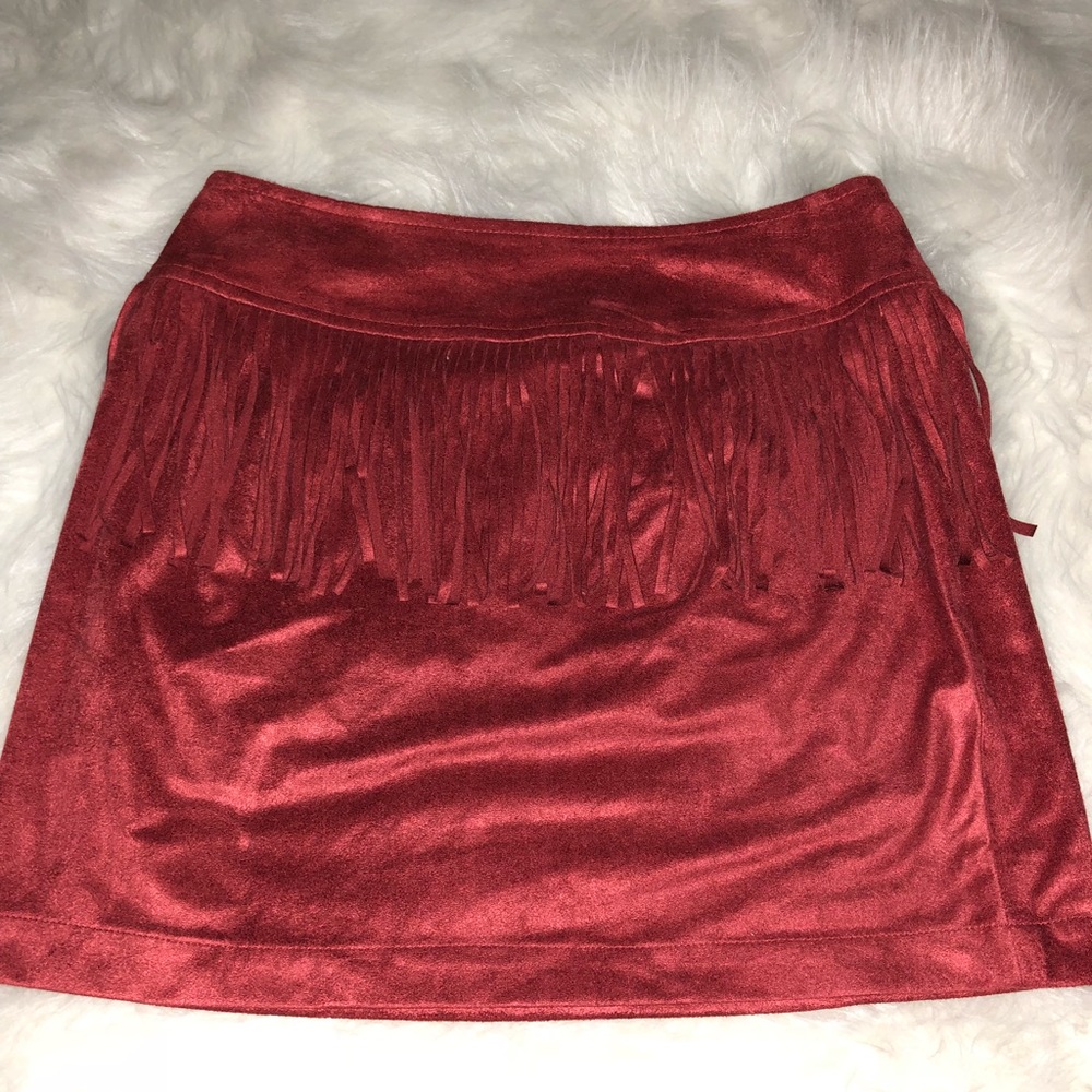 Express Suede Fringe Mini Skirt
